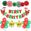 Faire de fête de Noël fournit un fan de papier rouge et vert fleur joyeux Noël lettre de ballon de ballon